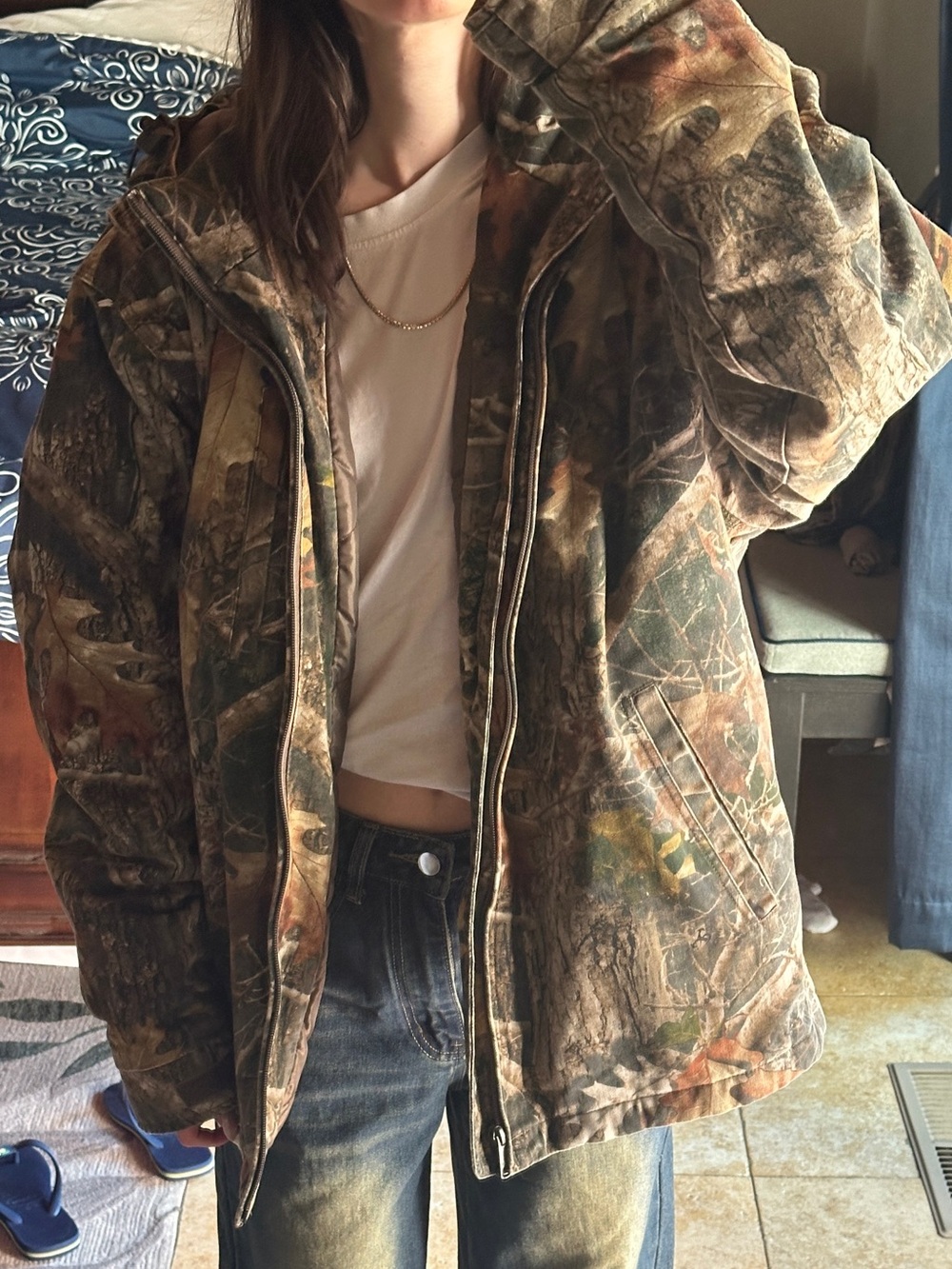 Women's Brown Camouflage Puffer Jacket - Insulated Outdoor Coat